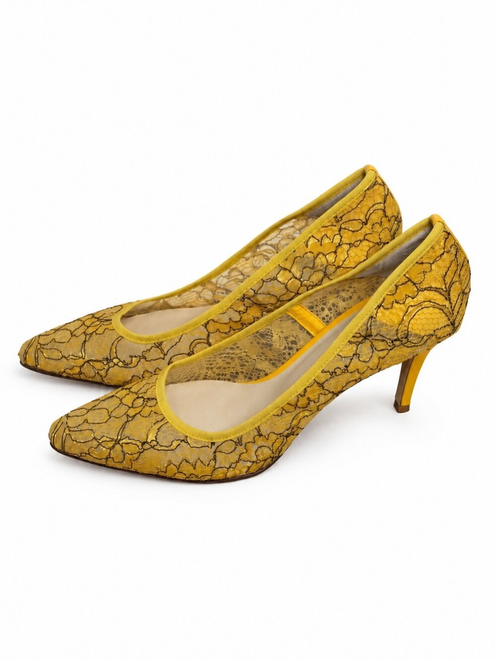 Daniele Ancarani Taoromina Yellow Lace Pointed Toe Pump 39.5 9.9.5 NWD